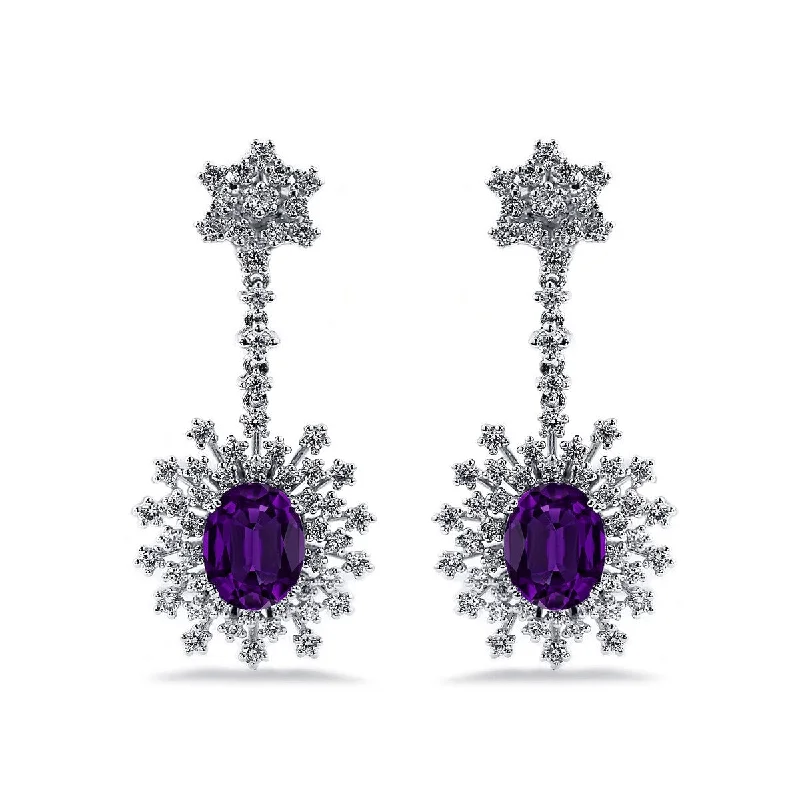 Folk grooved earrings-Auriya 4 5/8ct Fancy Oval-cut Amethyst Halo Diamond Drop Earrings 1 7/8ctw 18k Gold