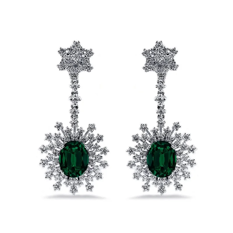 Crafted silver earrings-Auriya 4 9/10ct Fancy Oval-cut Emerald Halo Diamond Drop Earrings 1 7/8ctw 18k Gold