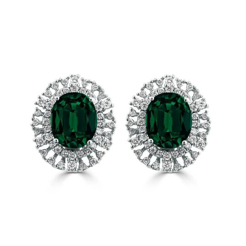 Bloom-bud earrings-Auriya 4 9/10ct Fancy Oval-cut Emerald Halo Diamond Earrings 1 1/10cttw 18K Gold