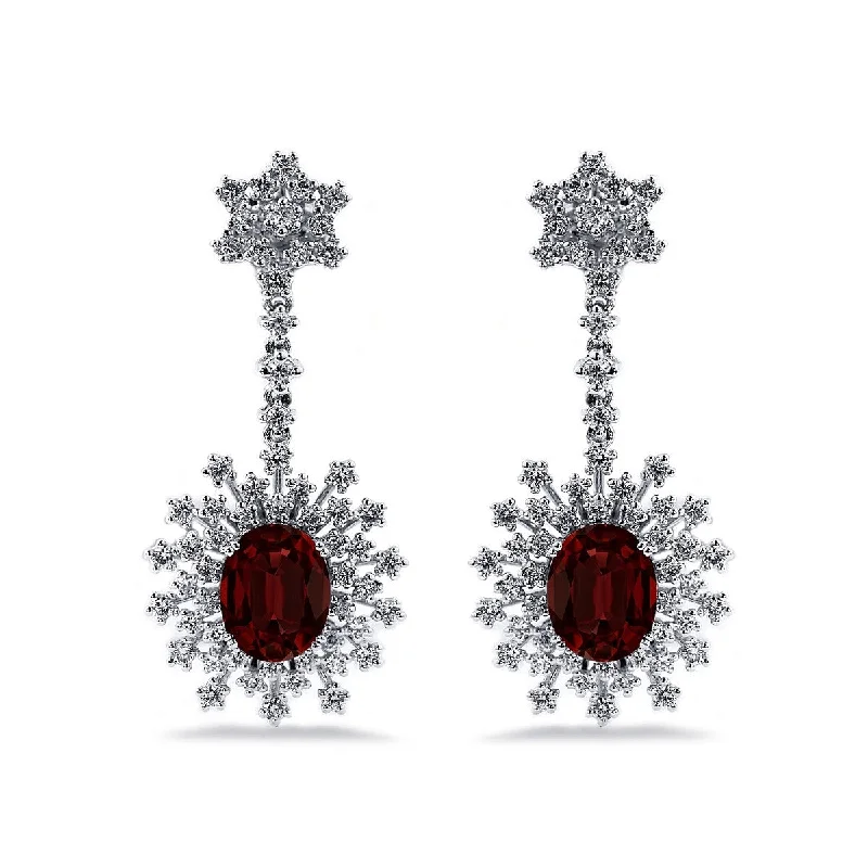 Deep emerald earrings-Auriya 5 5/8ct Fancy Oval-cut Garnet Halo Diamond Drop Earrings 1 7/8ctw 18k Gold