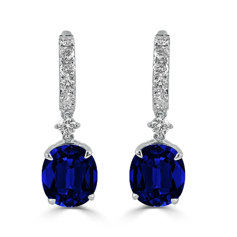 Stellar burst earrings-Auriya Fancy 13 7/8ct Blue Sapphire Oval and 1 1/4ctw Diamond Dangle Earrings 18k White Gold