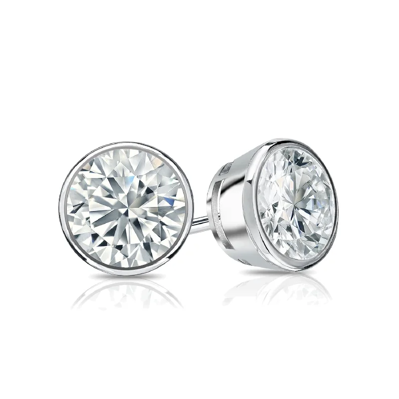 Heavy gold earrings-Auriya Platinum 3ctw Bezel-set Round Moissanite Stud Earrings - 7.4 mm