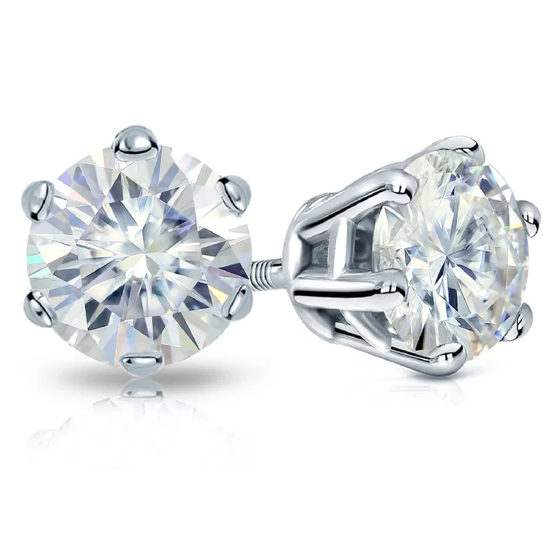 Flexible stone earrings-Auriya Platinum 3ctw Round Moissanite Stud Earrings - 7.4 mm