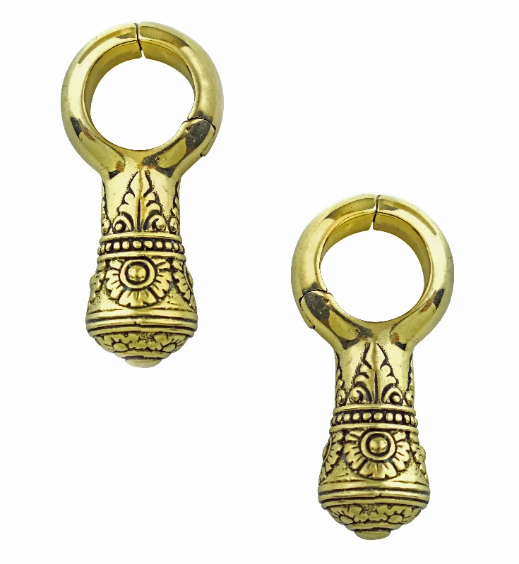 Rounded stone earrings-Baroque Totem Brass Hinged Ear Weights