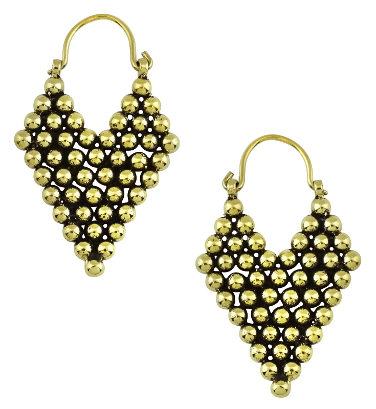 Stamped design earrings-Beaded Apex Brass Hinged Hangers/Earrings