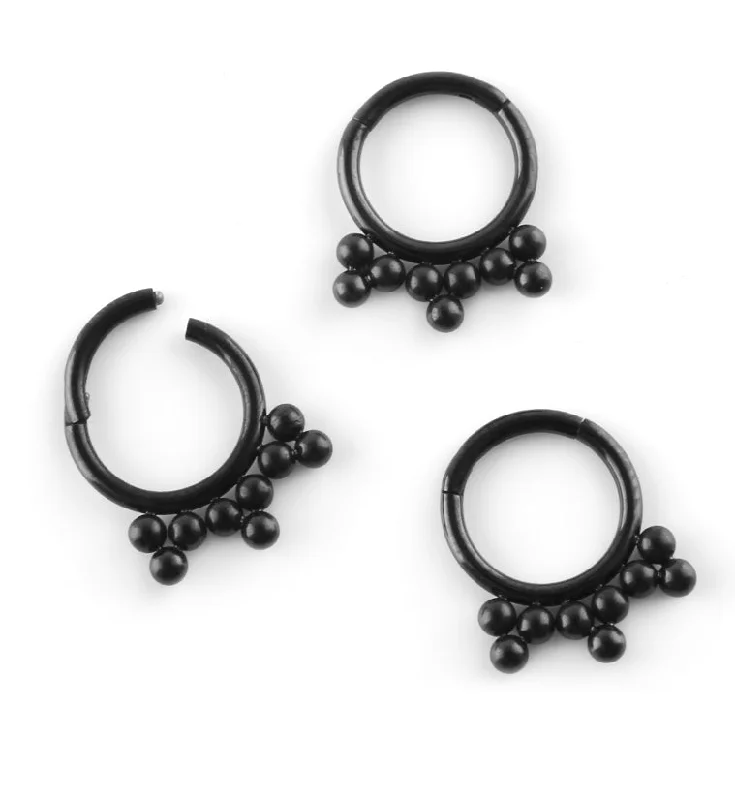 Brushed steel earrings-Black PVD Multi Beaded Hinged Segment Ring