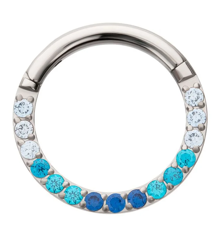 Five-heart earrings-Blue Ombre CZ Titanium Hinged Segment Ring