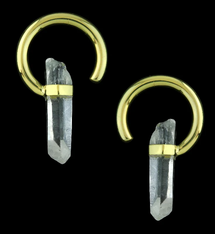 Glimmering gem earrings-Clear Crystal Hoop Brass Ear Weights