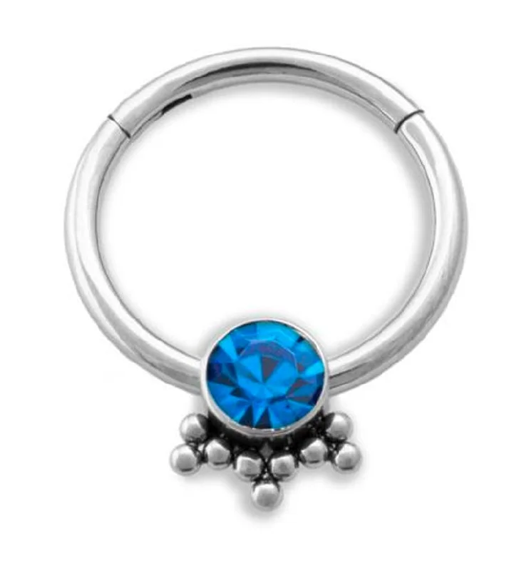 Clean cut earrings-Cluster Bead Capri Blue CZ Titanium Segment Ring