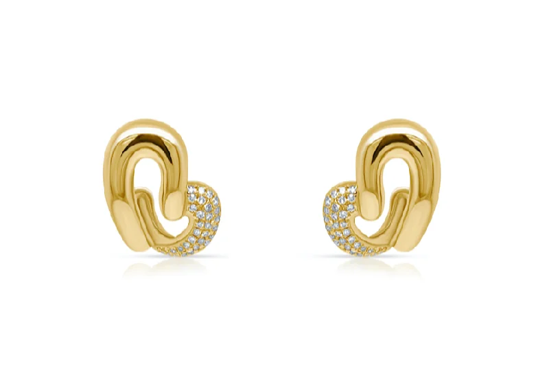 Ridge-set earrings-Earrings Heart Design 14kt Yellow Gold & Diamonds