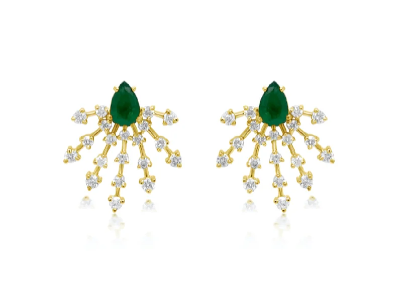 Glimmering gem earrings-Earrings 14kt Gold Pear Emeralds & Diamonds Stardusts