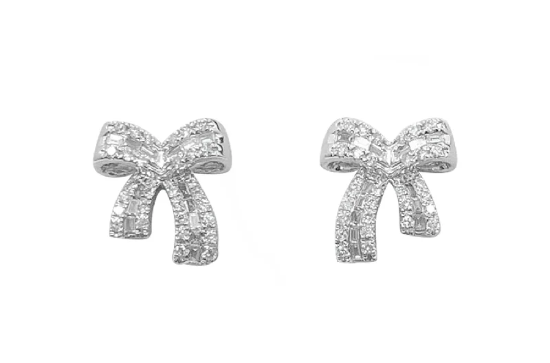 Delicate silver earrings-Earrings 18kt Gold Bows with Diamonds