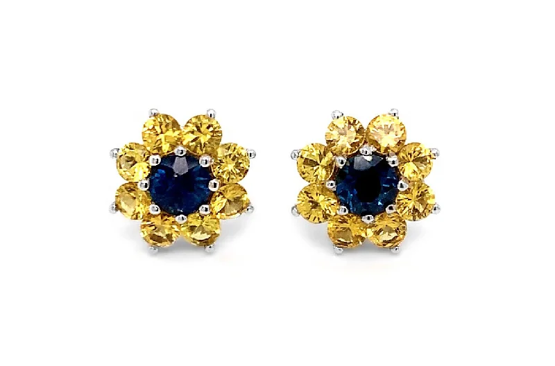 Flexible stone earrings-Earrings 18kt Gold Sunflowers with Sapphires Stud