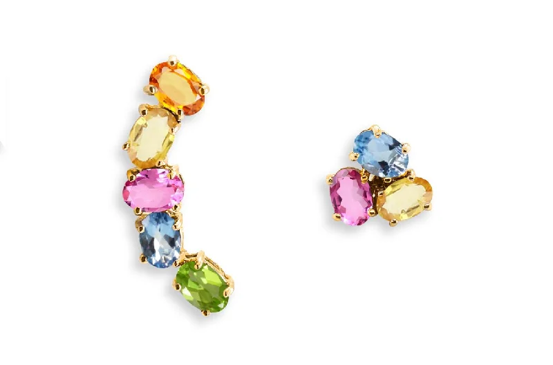 Fused-hoop earrings-Earrings Asymmetrical Gemstones & 18kt Gold