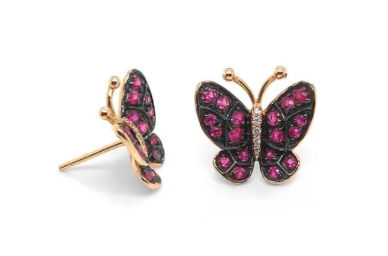 Retro-style opal earrings-Earrings Butterfly Pink Sapphire in 18kt Gold