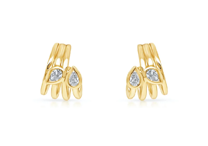 Faint silver earrings-Earrings 14kt Gold Lobe Stud & Pear Diamonds