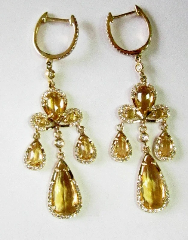 Subtle arc earrings-Fine 4.20TCW Natural Pear Citrine Dangling/Chandelier Earrings 14k Yellow Gold