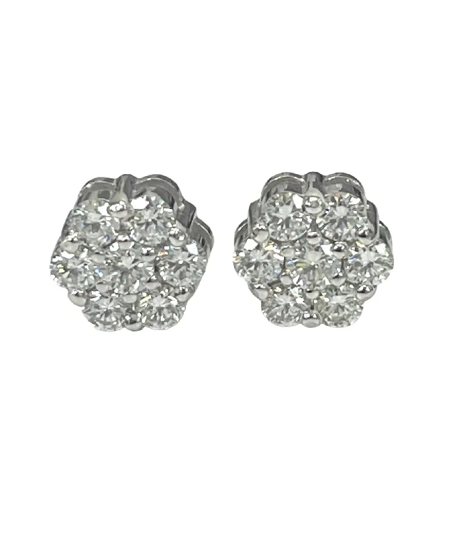 Braided earrings-Flower Cluster Round Brilliant Diamond Earrings White Gold