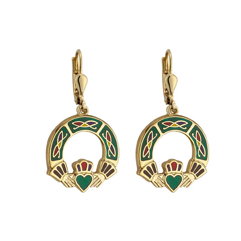 Pulse-wave earrings-Gold Plated Green Claddagh Earrings