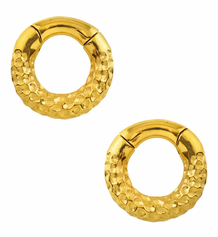 Shiny gem earrings-Gold PVD Hammered Hinged Ear Weights