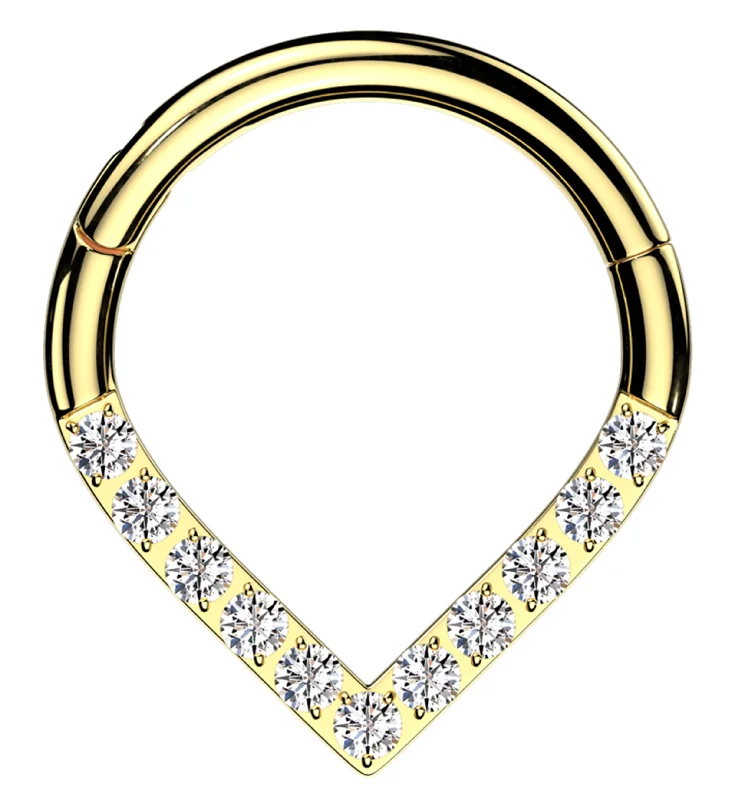 Vivid topaz earrings-Gold PVD Point Clear CZ Stainless Steel Hinged Segment Ring