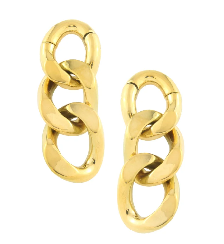 Horizon-cut earrings-Gold PVD Triple Chain Link Hinged Ear Weights