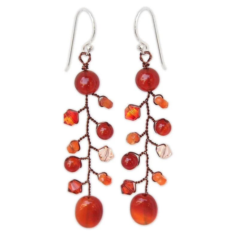 Classic emerald earrings-Handmade Carnelian 'Thai Sun' Earrings (Thailand)