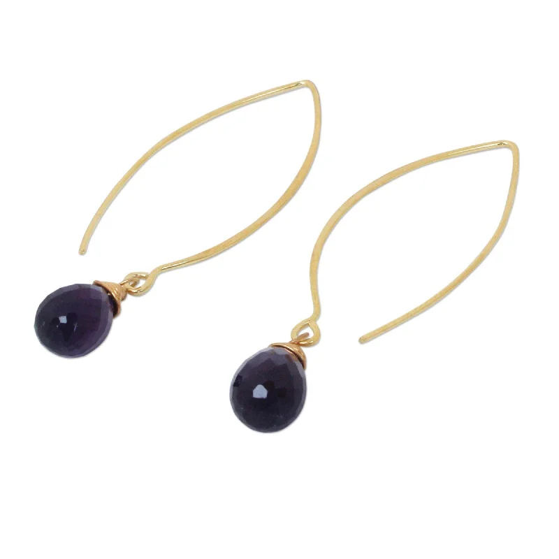 Lush agate earrings-Handmade Gold Overlay 'Breath Of Love' Amethyst Dangle Earrings (Thailand)