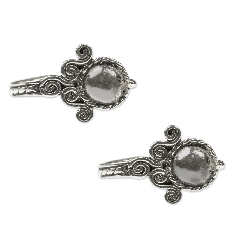 Crest motif earrings-Handmade Sterling Silver 'Beautiful Baroque' Earrings (Mexico)