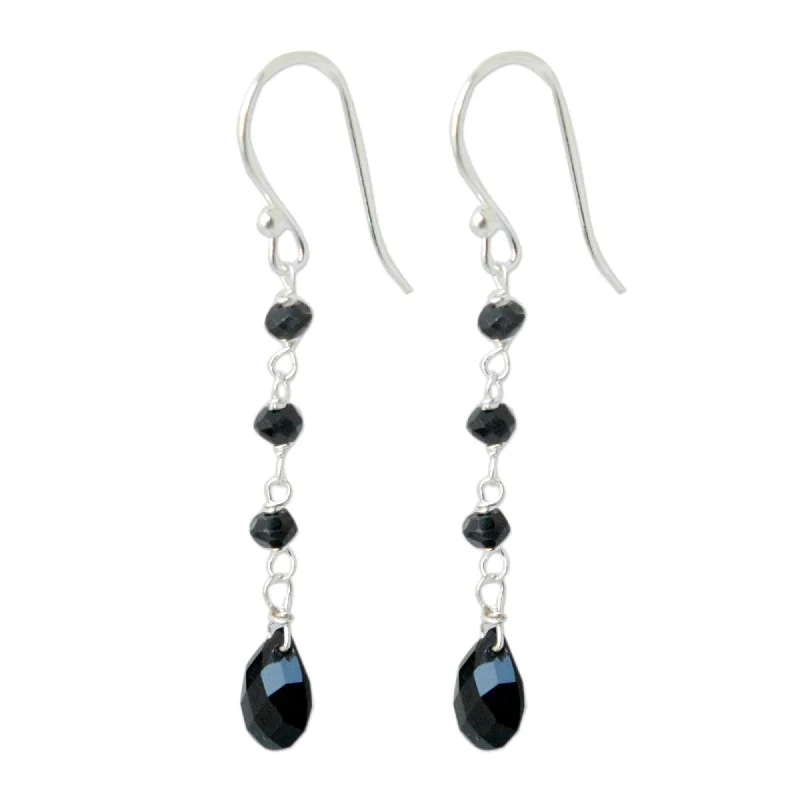 Speckled stone earrings-Handmade Sterling Silver Lady from Bangkok Onyx Earrings (Thailand)