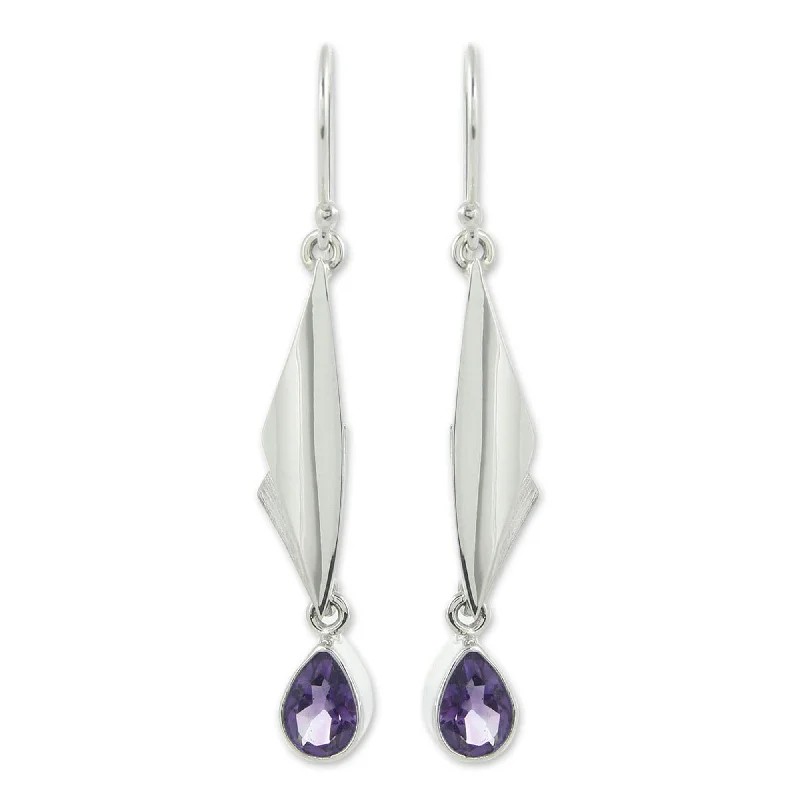 Linked knot earrings-Handmade Sterling Silver 'On Silver Wings' Amethyst Earrings (Mexico)