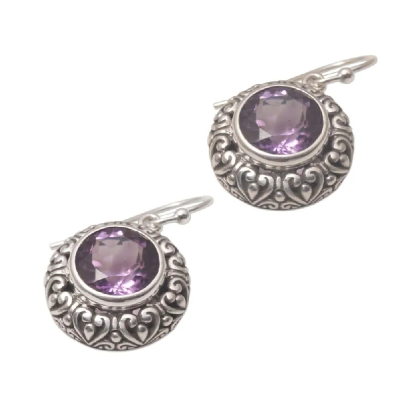 Flexible stone earrings-Handmade Sterling Silver 'Swirling Dew' Amethyst Earrings (Indonesia) - 1.2L*0.7W