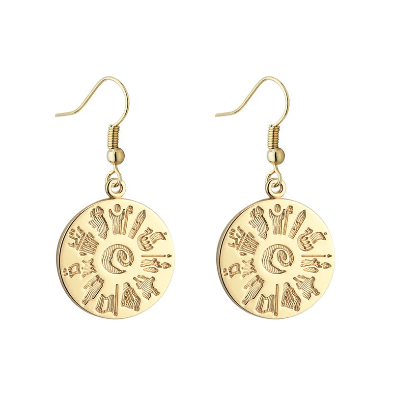 Hand-grooved earrings-History of Ireland 14K Disc Drop Earrings