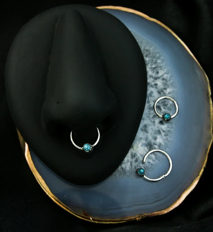 Lush gold earrings-Howlite Turquoise Stainless Steel Hinged Segment Ring