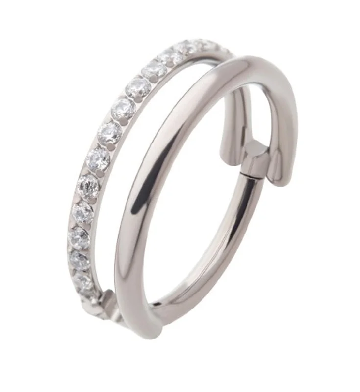 Fluid earrings-Interval CZ Row Titanium Hinged Segment Ring