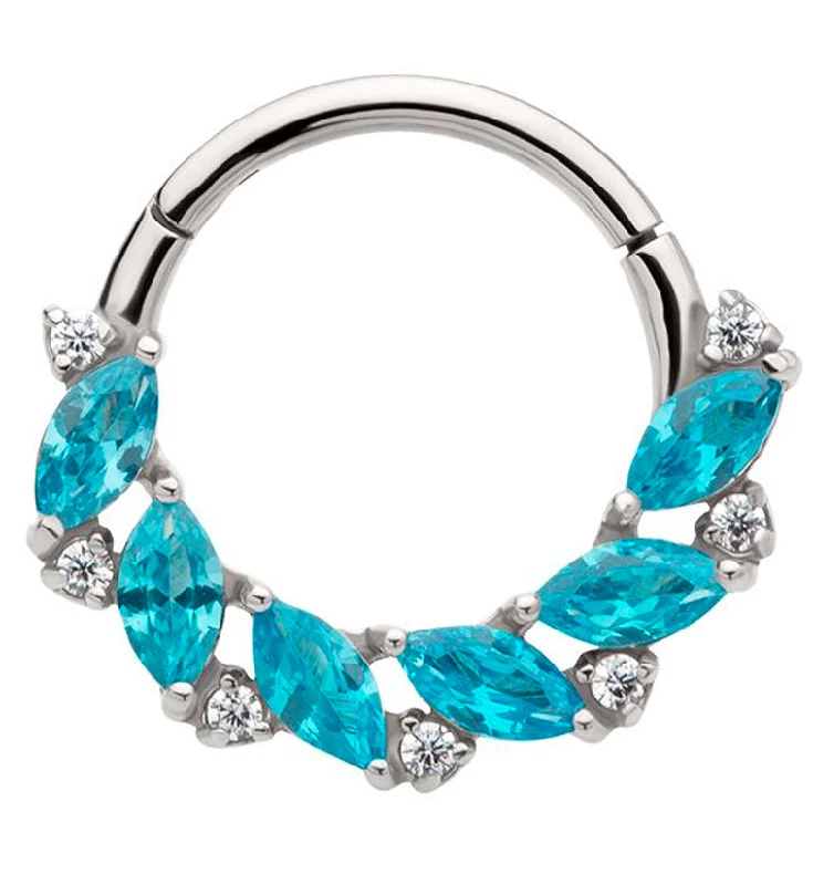 Twinkling crystal earrings-Laurel Aqua CZ Stainless Steel Hinged Segment Ring