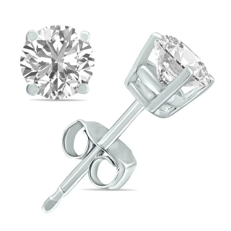 Offset stone earrings-Marquee 3/4 Carat TW Lab Grown Diamond Round Solitaire Stud Earrings in 14K White Gold