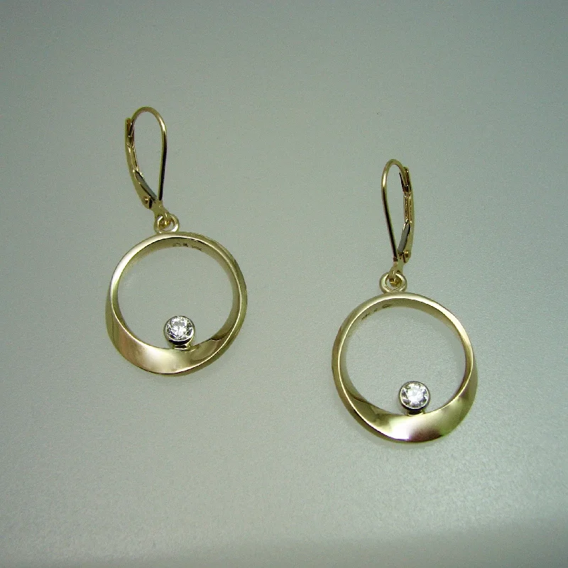 Curving bar earrings-Möbius Drop Earrings w/diamonds