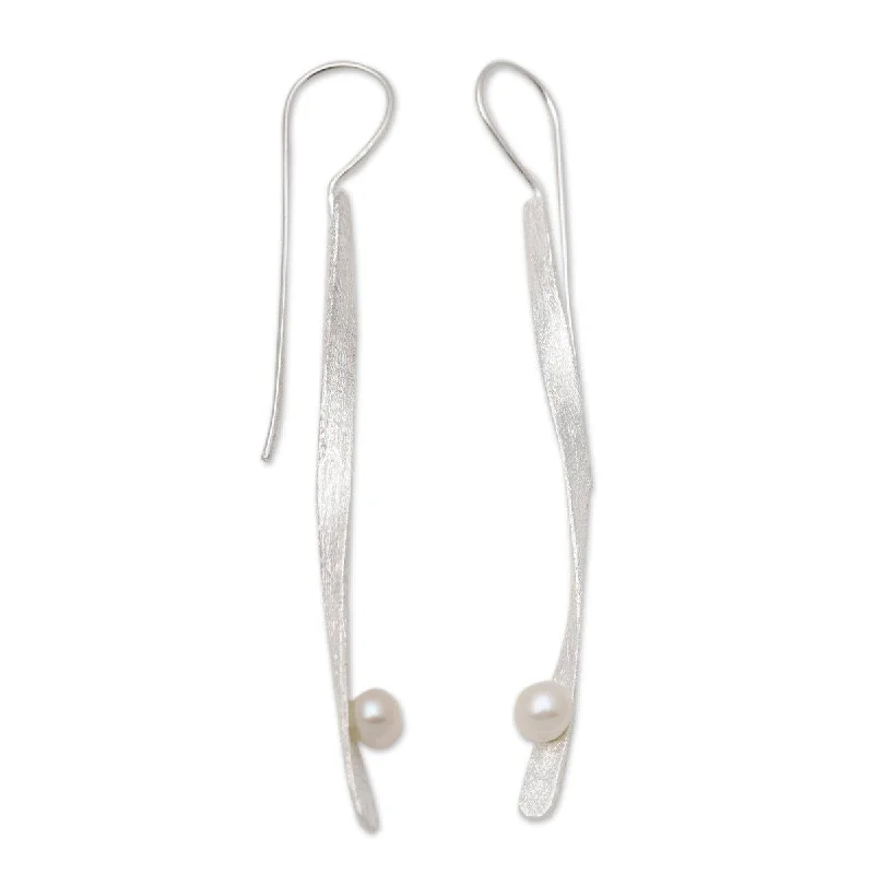 Raised-tier earrings-NOVICA Dewy Twist, Cultured pearl drop earrings - 2.8*0.1