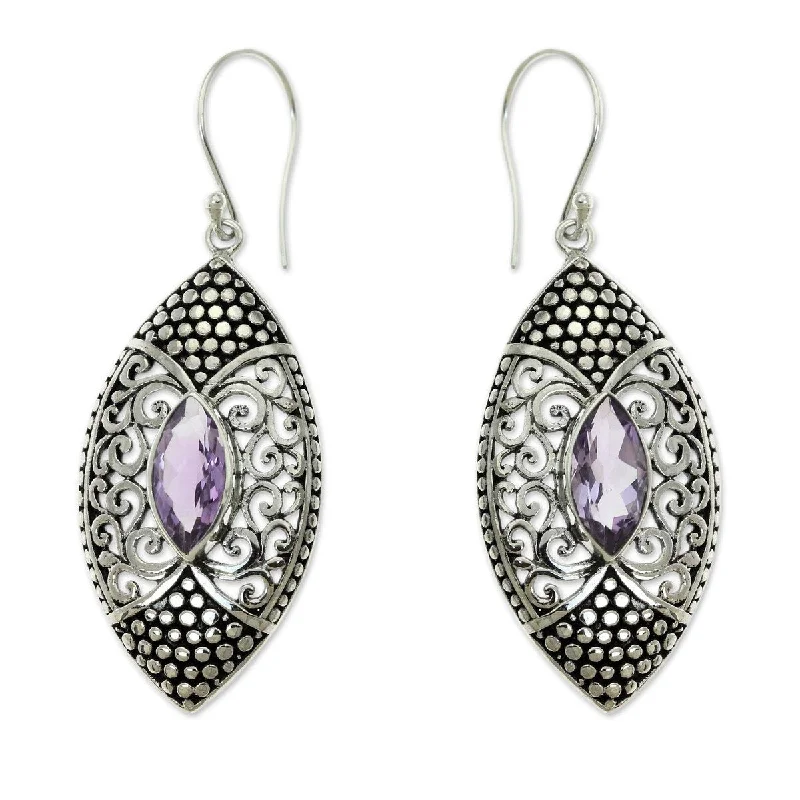 Peaked ridge earrings-NOVICA Elegant Origin, Amethyst dangle earrings - 2*0.7