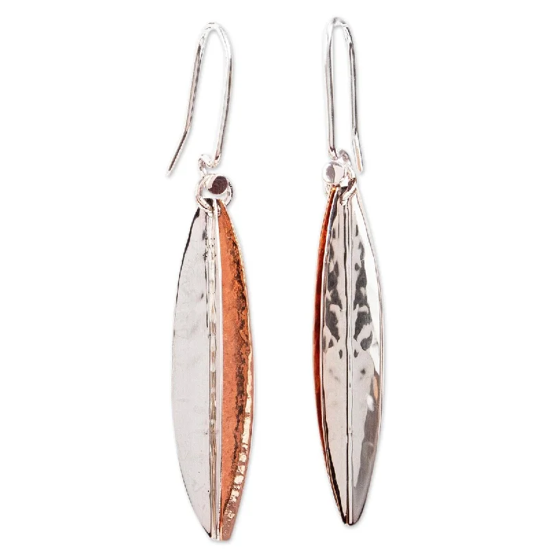 Layered tier earrings-NOVICA Hammered Abstraction, Sterling silver and copper dangle earrings - 2.2L*0.4W