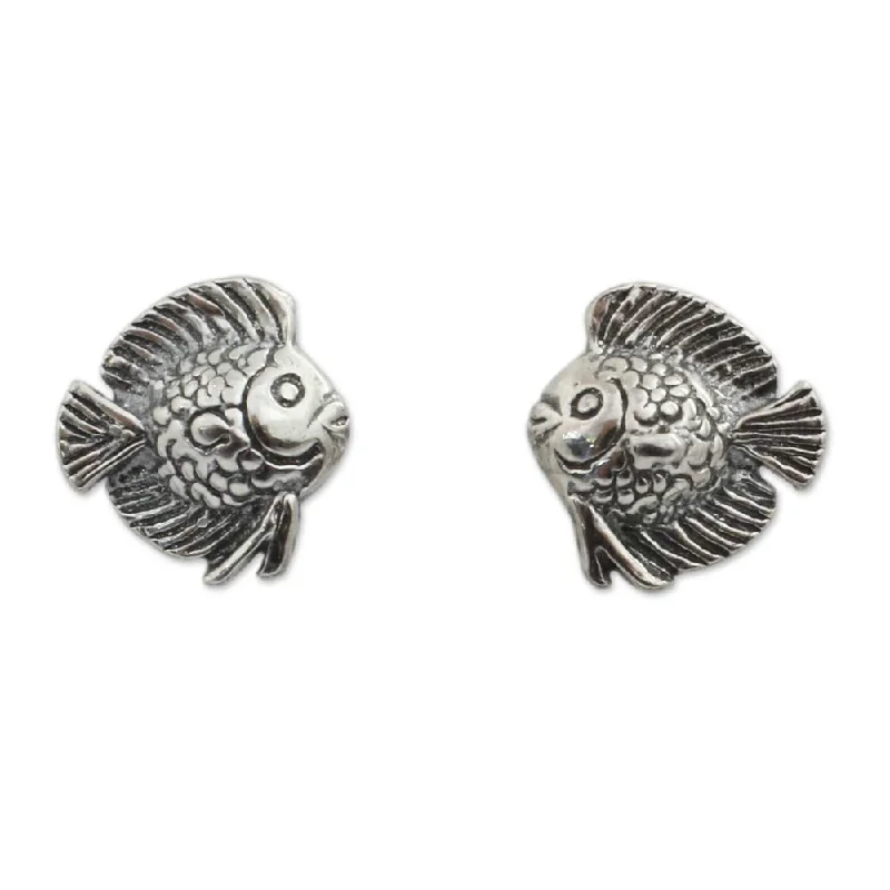 Fine-cut earrings-NOVICA Handmade Sterling Silver Happy Fish Earrings (Thailand)