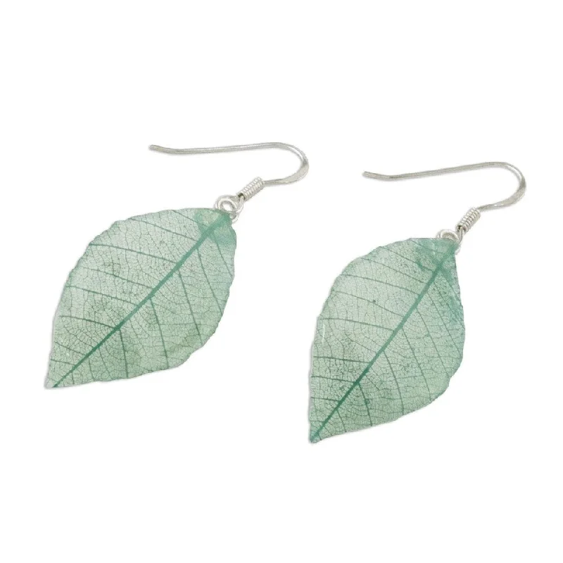 Lush gold earrings-NOVICA Handmade Sterling Silver Natural Leaf 'Stunning Nature in Jade' Earrings (Thailand) - 2.2*0.8