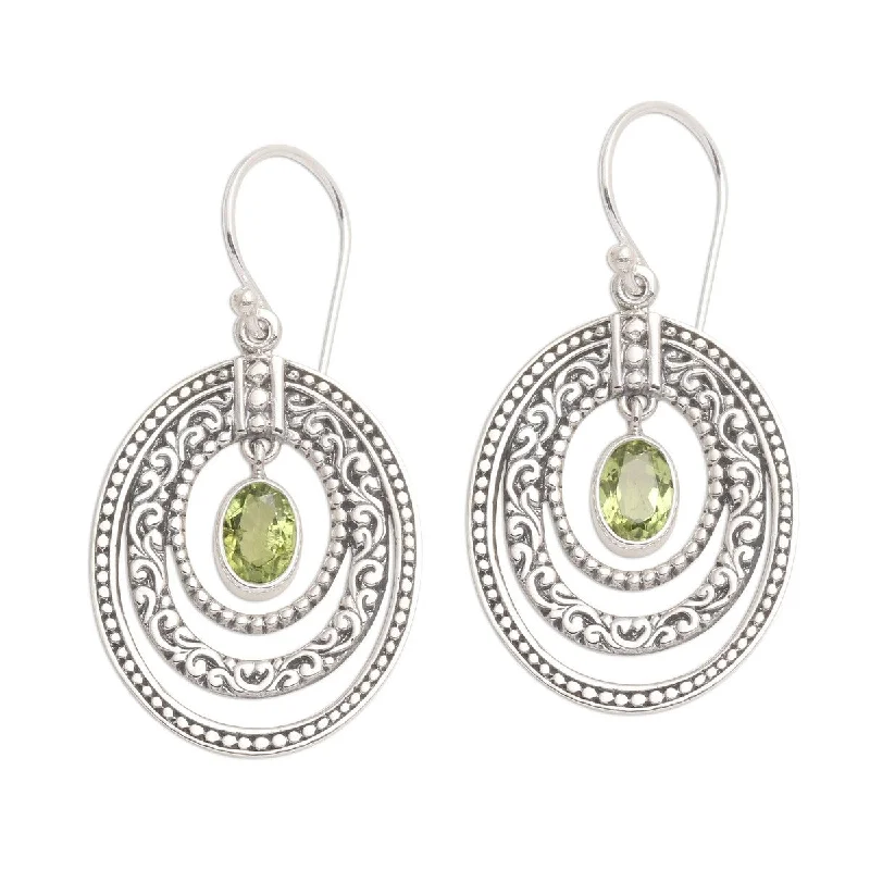 Shimmering stone earrings-NOVICA Inner Circles in Green, Peridot dangle earrings - 1.6L*0.8W