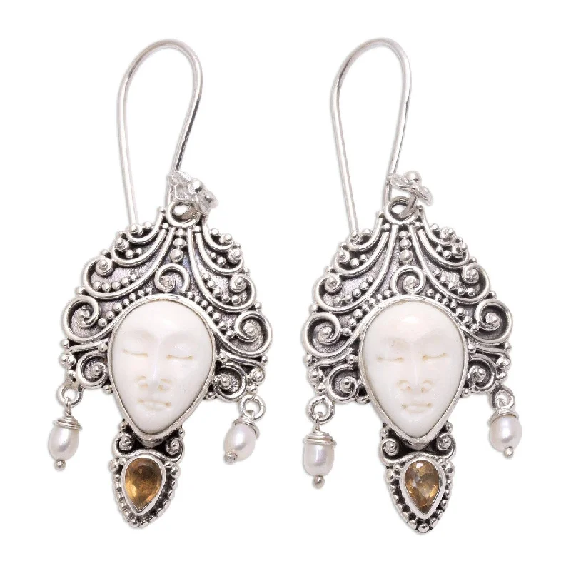 Delicate silver earrings-NOVICA Jepun Janger, Citrine and cultured pearl dangle earrings - 2.4*0.9