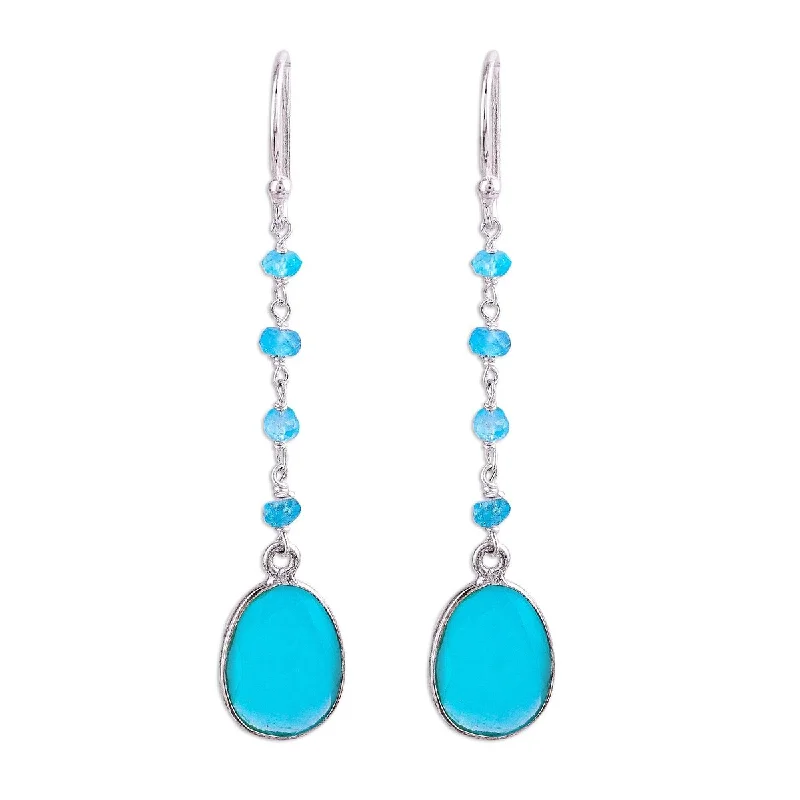 Tattered rim earrings-NOVICA Raining Drops, Chalcedony dangle earrings - 2.3*0.4