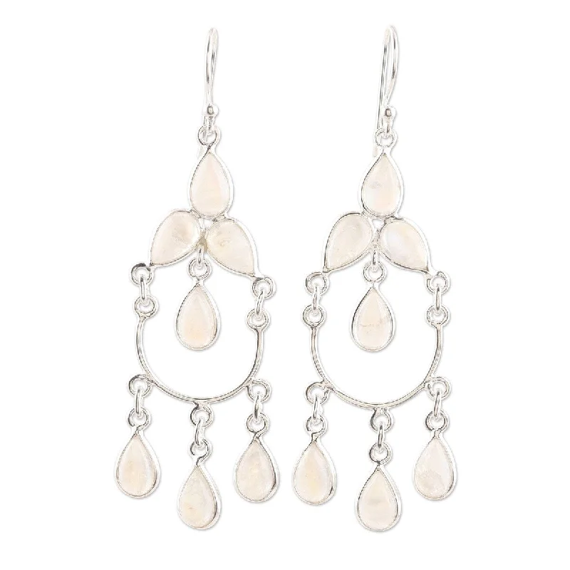 Flowing arc earrings-NOVICA Sky Dance, Rainbow moonstone chandelier earrings