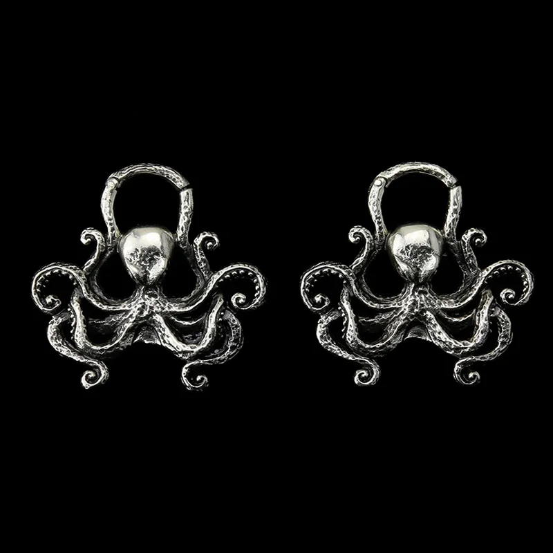 Gentle wave earrings-Octopus White Brass Hinged Ear Weights