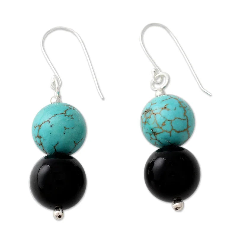 Open-horizon earrings-Onyx Dangle Earrings, 'Azure At Midnight' (India)