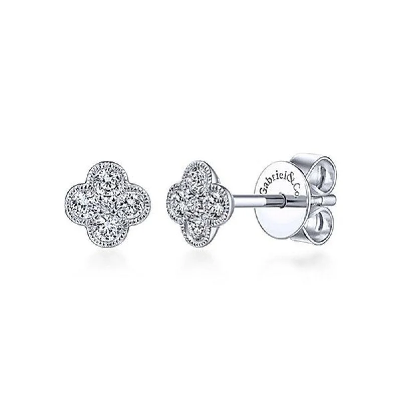 Dewdrop gem earrings-Pave Quatrefoil Studs